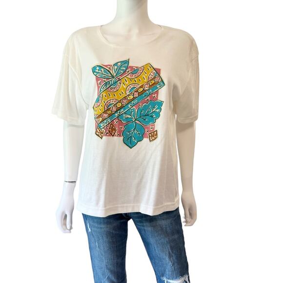 Vintage Tops - VINTAGE Mervyns Partners White Pink Teal Floral Sunfloral T-Shirt Large NWT